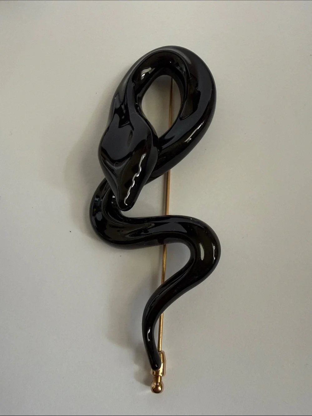 Rare Celine by Phoebe Philo Glossy Black Sculptural Serpent Push Pin